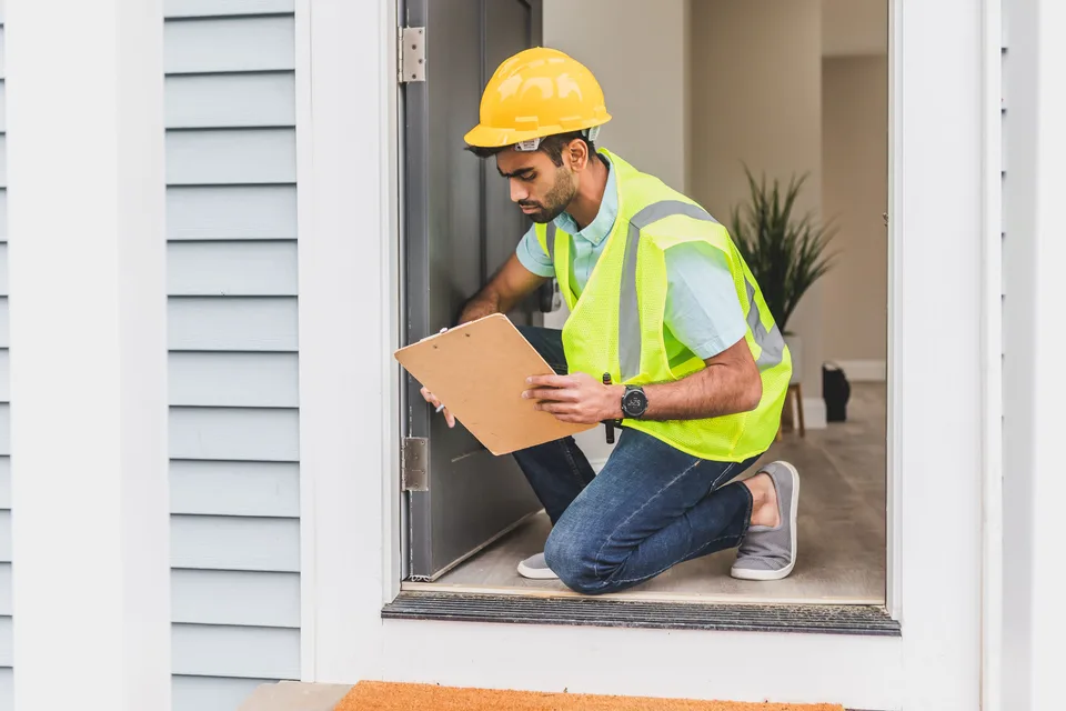 Roofing professional inspecting a roof in Hamilton, New Jersey