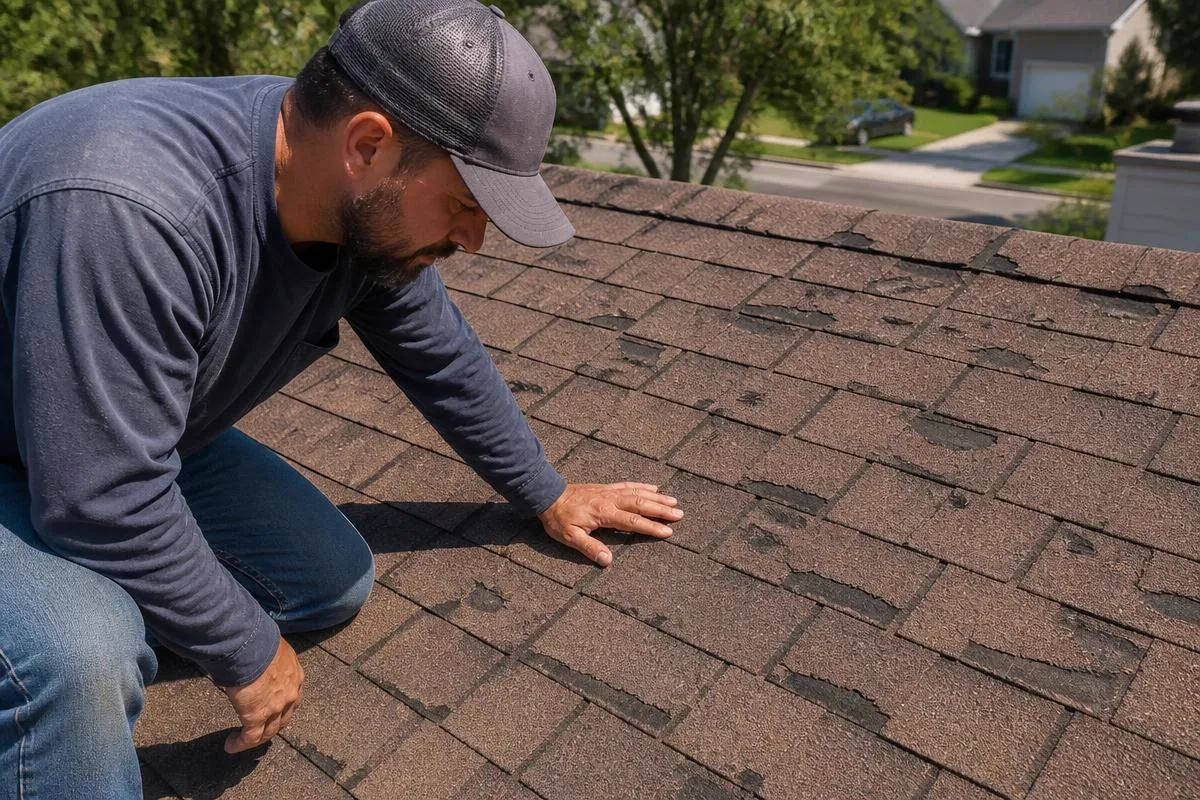 Roofing professional inspecting a roof in Modesto, California